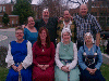 Front row: Lady Una von Scheib, THL Muriele of Aberdeen, Lady Aine O Grienan, Baroness Sine n Dheaghaidh. Back row: THL Murienne l'aloiere, Baron Oshi, THL Rnn mac an Stalcair, and Master Bran Trefonnen (sans garb). Click here for full size image.