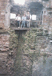 Sine, Stephanie, and Bran brave the heights of Brougham Castle's wrecked interior (05/04/99). Click here for full size image.
